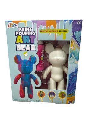 Grafix Paint Pouring Art Bear Kit With 3 Paints Brush & Accessories For Kids 6+